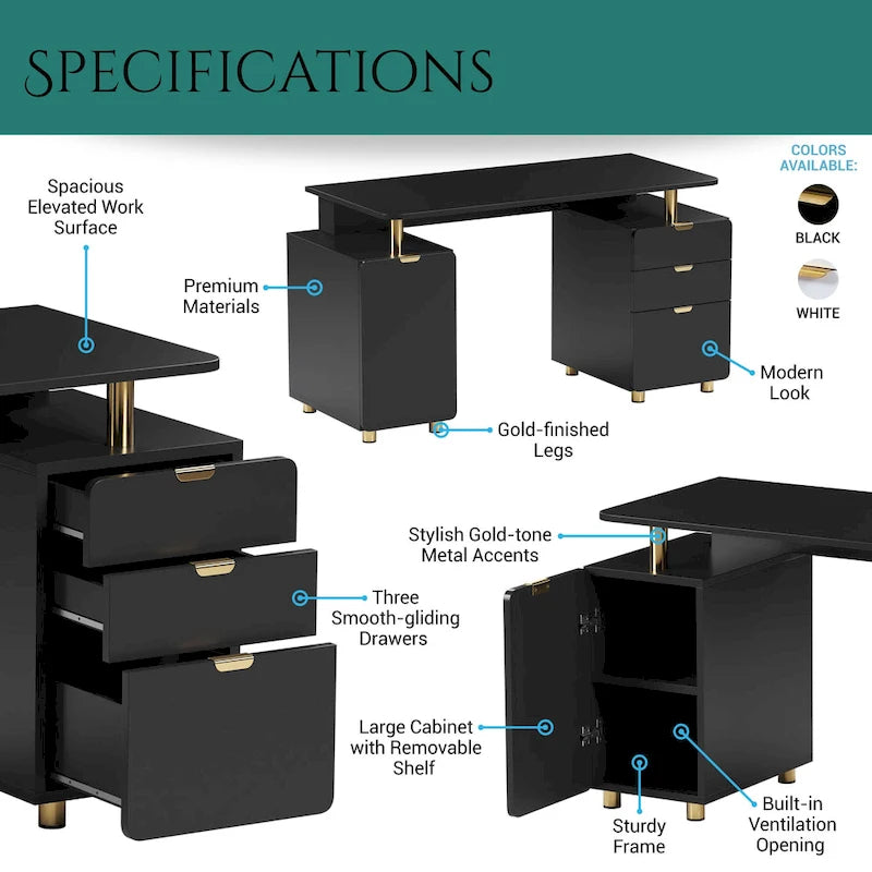 Modern Executive Floating Desk with 3 Drawers & Sleek Work Surface