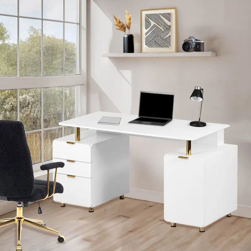 Modern Executive Floating Desk with 3 Drawers & Sleek Work Surface