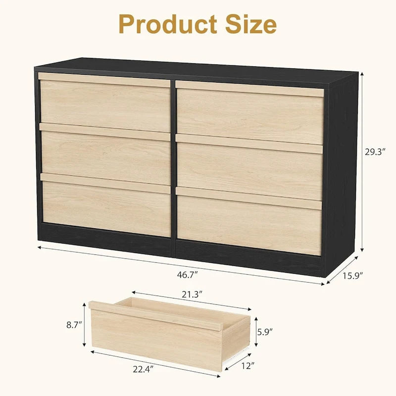 6 Drawer Dresser for Bedroom, Modern Dresser Organizer Storage Chest