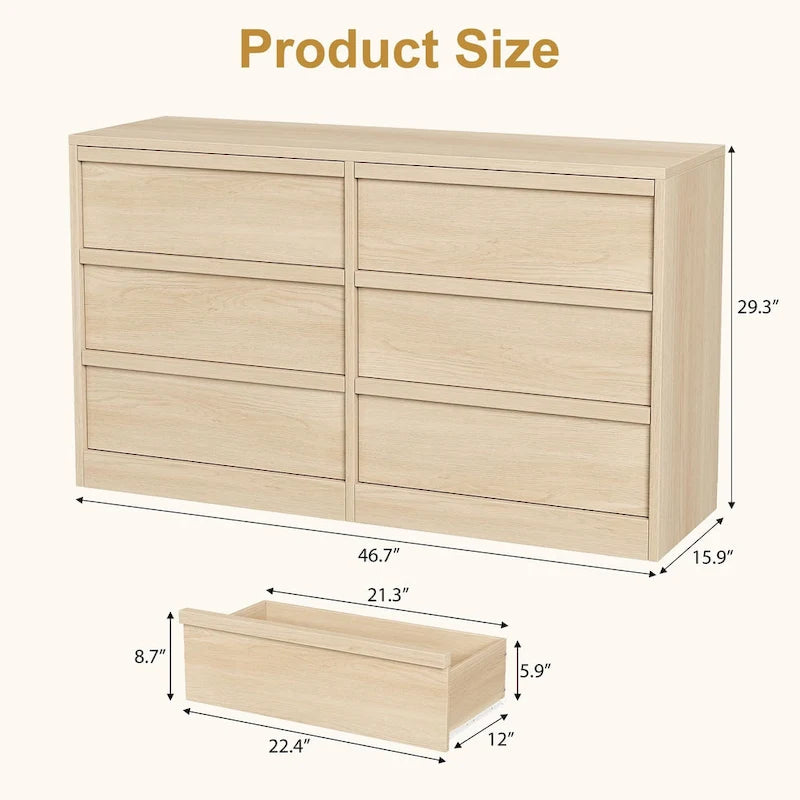 6 Drawer Dresser for Bedroom, Modern Dresser Organizer Storage Chest