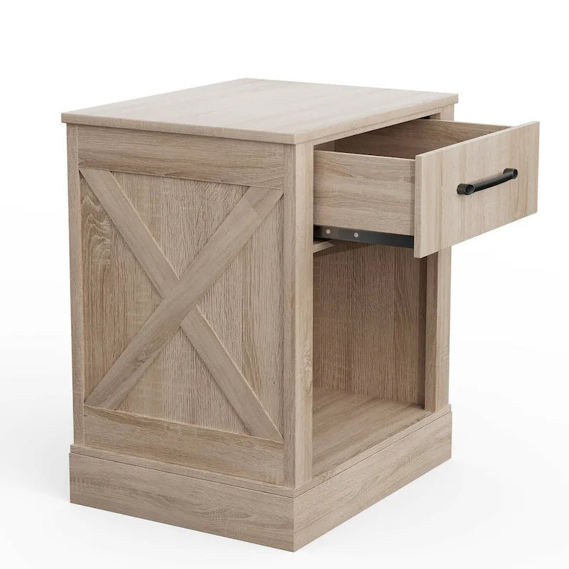 Nightstand with Drawer and Shelf Rustic Wooden Bedside Table