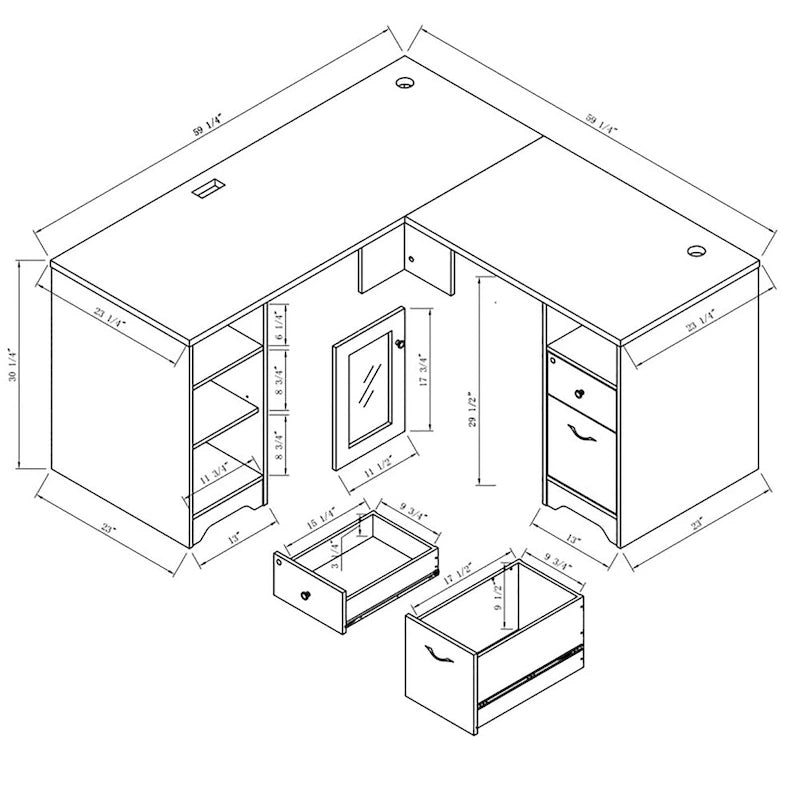 Barlon Transitional 59-inch L-shaped Computer Desk with USBs