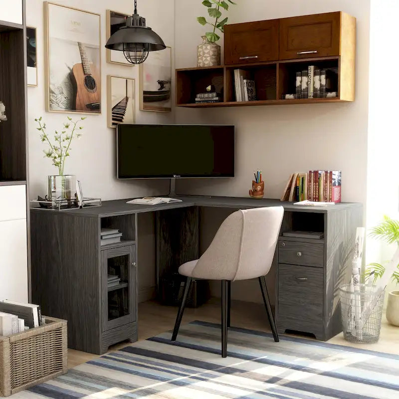 Barlon Transitional 59-inch L-shaped Computer Desk with USBs