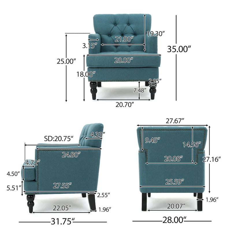 Malone Tufted Back Fabric Club Chair - 28.00 L x 29.50 W x 33.50 H