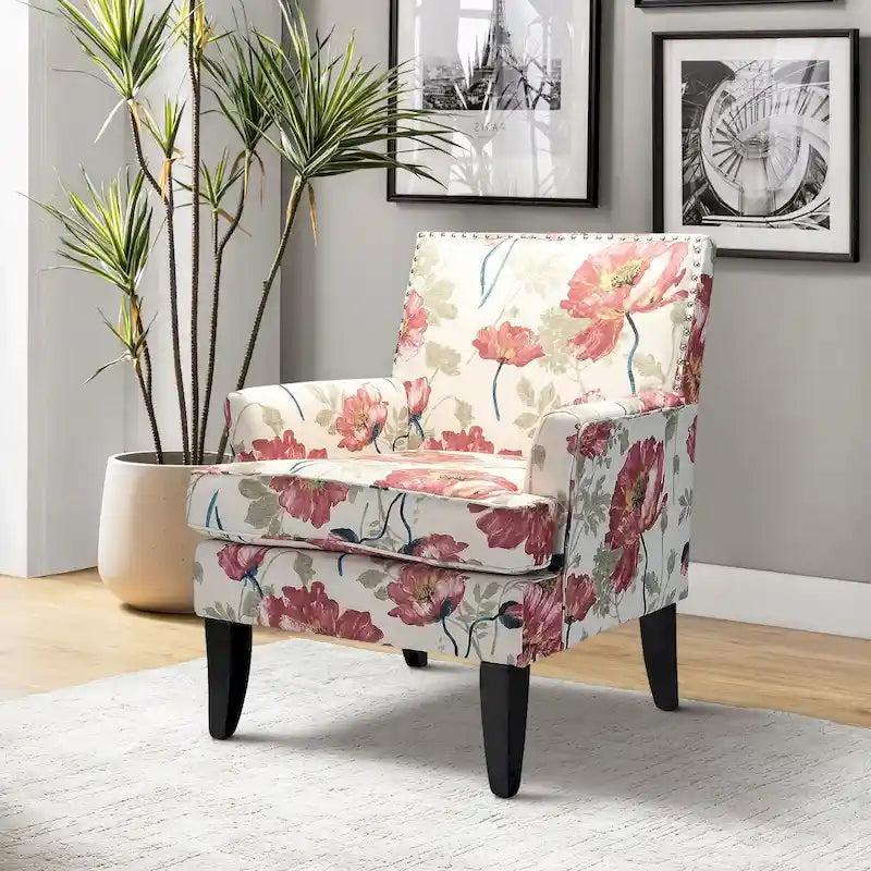 Akorda French Country Armchair with Nailhead Trim and Solid Wood Legs