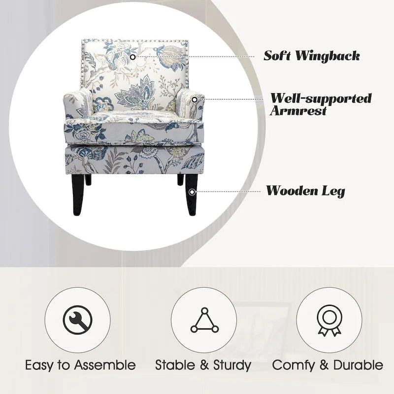 Akorda French Country Armchair with Nailhead Trim and Solid Wood Legs
