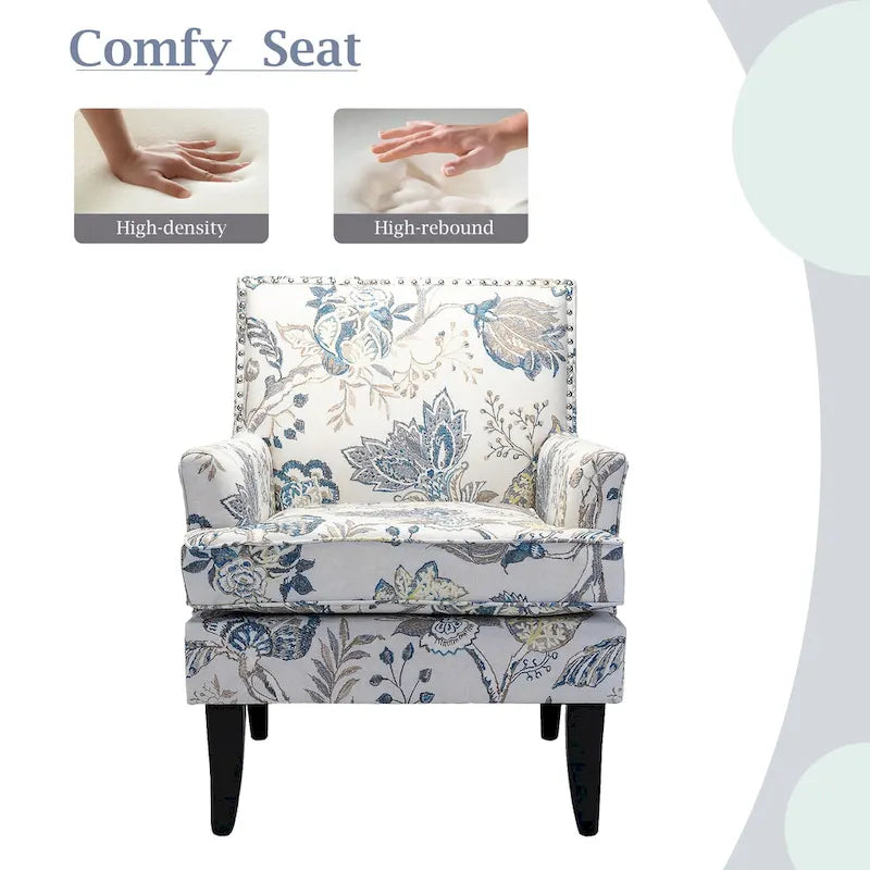 Akorda French Country Armchair with Nailhead Trim and Solid Wood Legs