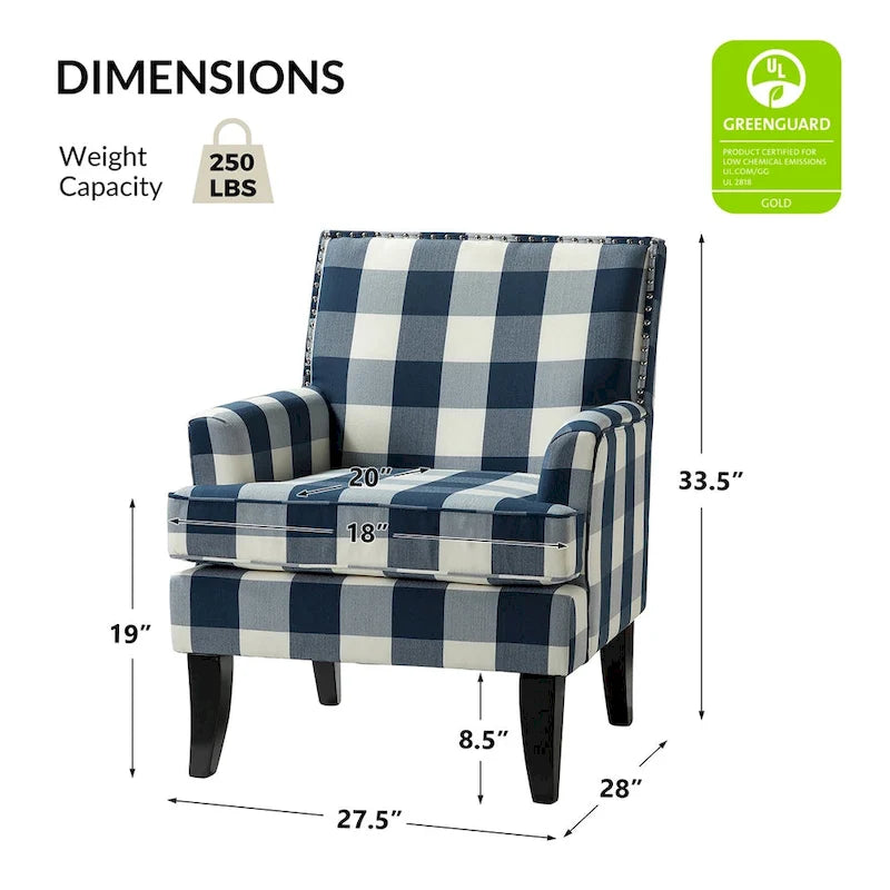 Akorda French Country Armchair with Nailhead Trim and Solid Wood Legs