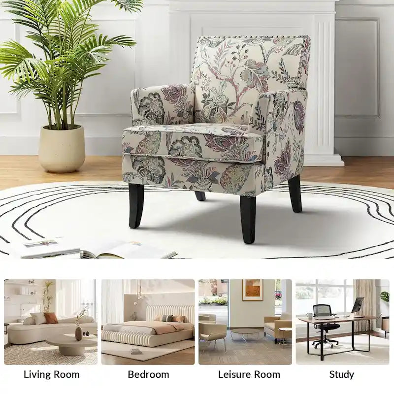 Akorda French Country Armchair with Nailhead Trim and Solid Wood Legs