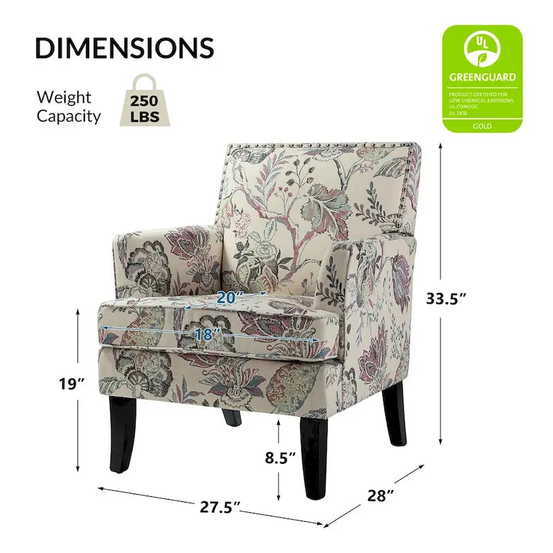 Akorda French Country Armchair with Nailhead Trim and Solid Wood Legs