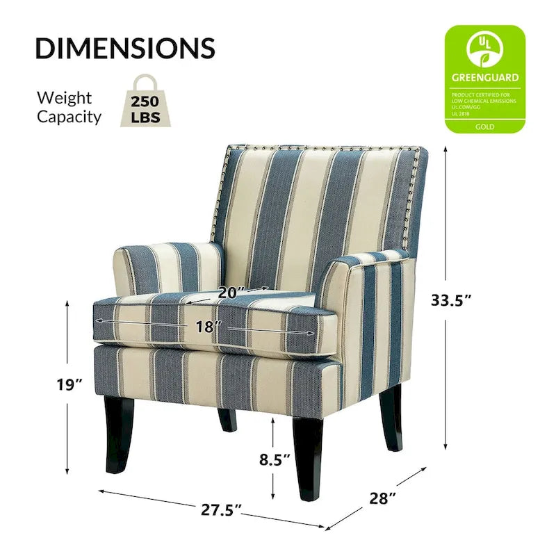 Akorda French Country Armchair with Nailhead Trim and Solid Wood Legs