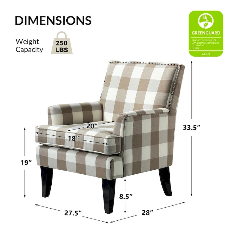 Akorda French Country Armchair with Nailhead Trim and Solid Wood Legs