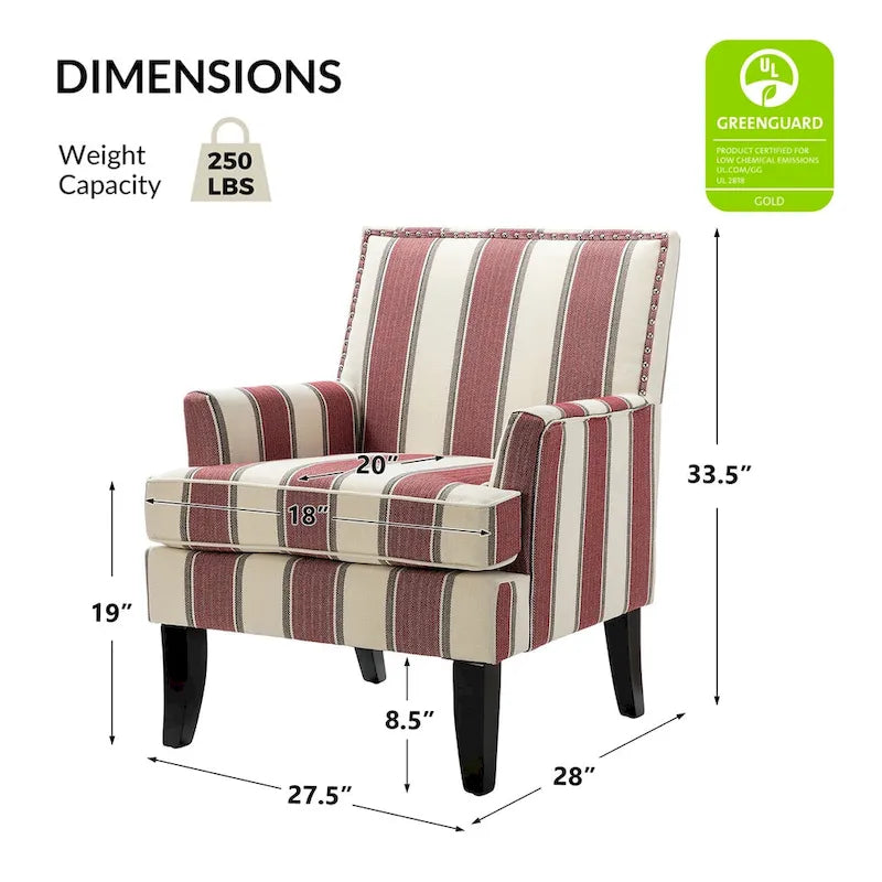 Akorda French Country Armchair with Nailhead Trim and Solid Wood Legs