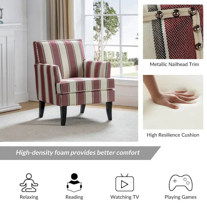 Akorda French Country Armchair with Nailhead Trim and Solid Wood Legs