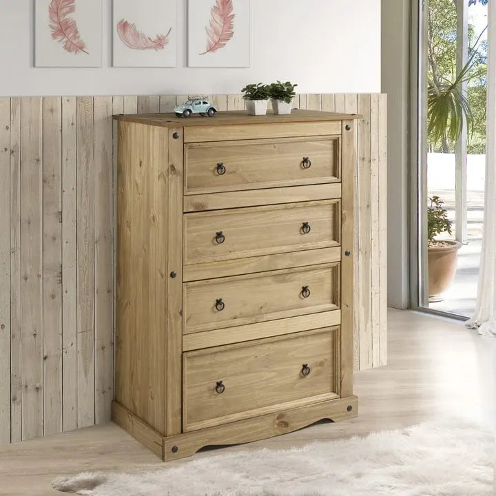 Wood Dresser 4 Drawers Chest