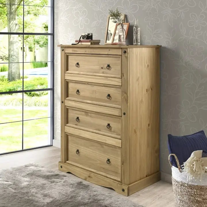 Wood Dresser 4 Drawers Chest