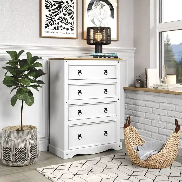Wood Dresser 4 Drawers Chest