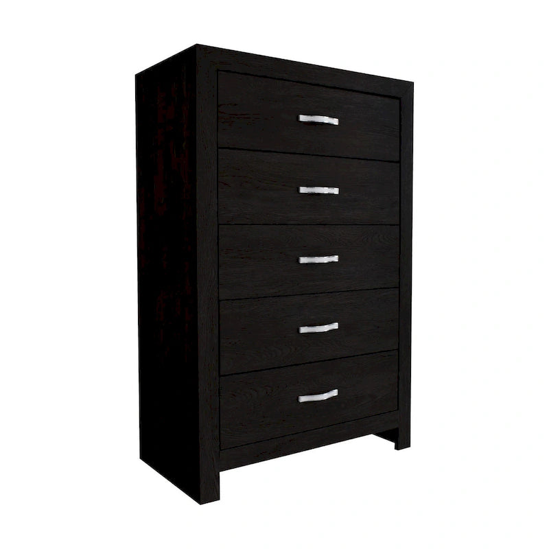 48 Inch Tall 5 Drawer Dresser Chest, Faux Diamond Inlay Handles, Black