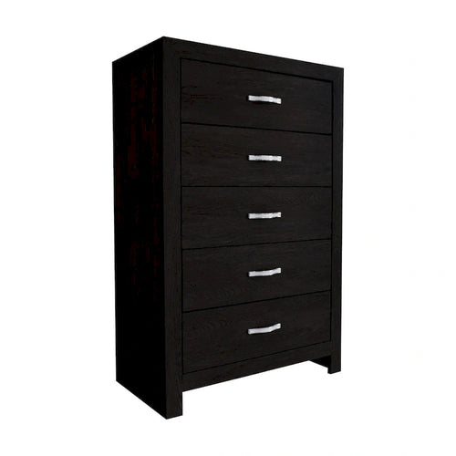 48 Inch Tall 5 Drawer Dresser Chest, Faux Diamond Inlay Handles, Black