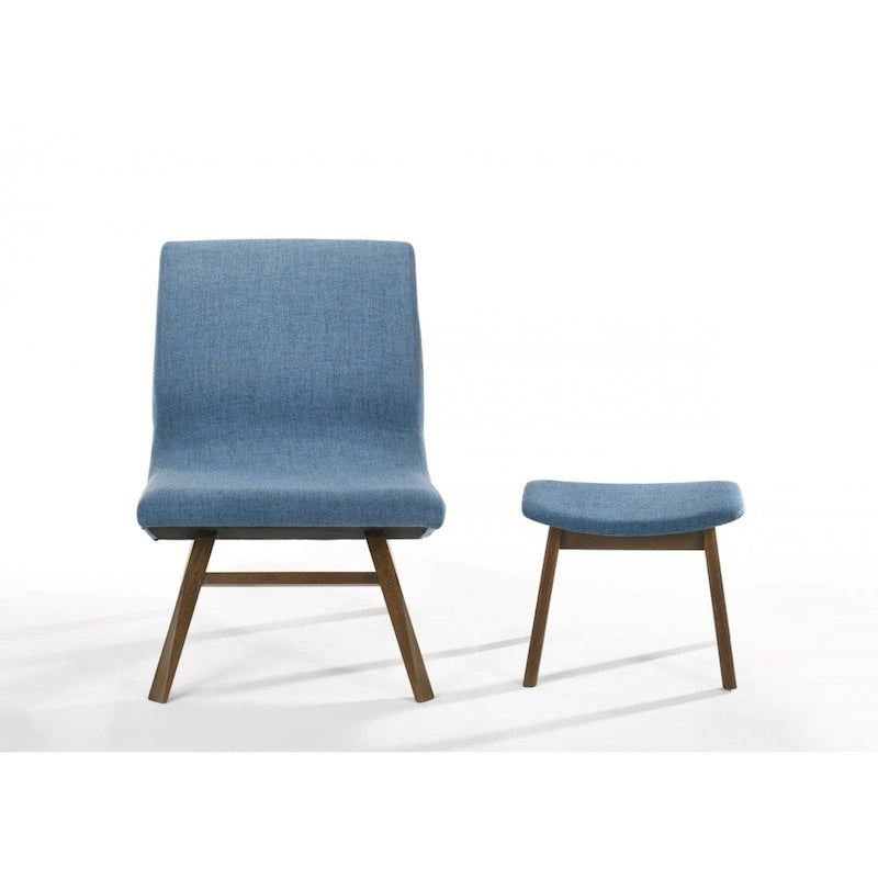 Modern Blue & Walnut Accent Chair & Ottoman