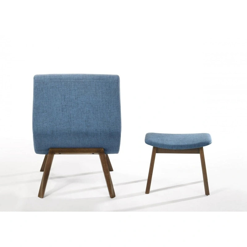 Modern Blue & Walnut Accent Chair & Ottoman