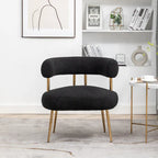 Modern Glam Upholstered Comfy Open-Back Accent Vanity chair with Golden Legs