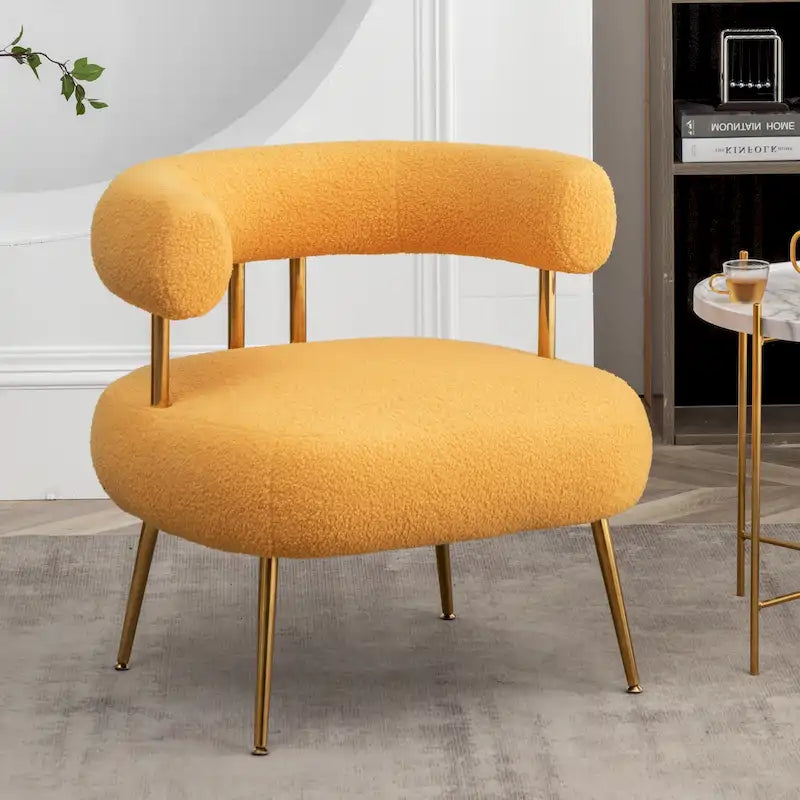 Modern Glam Upholstered Comfy Open-Back Accent Vanity chair with Golden Legs
