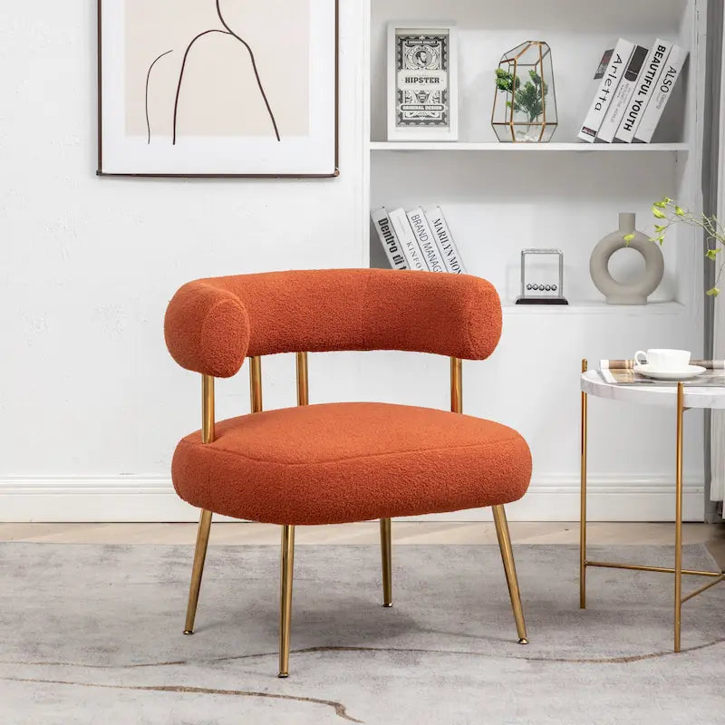 Modern Glam Upholstered Comfy Open-Back Accent Vanity chair with Golden Legs