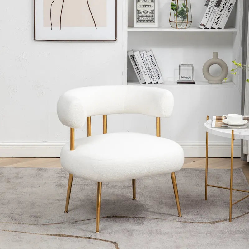 Modern Glam Upholstered Comfy Open-Back Accent Vanity chair with Golden Legs