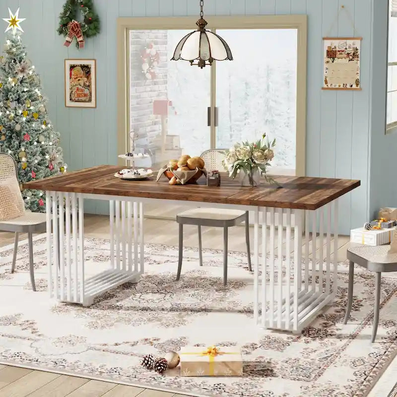 Modern Dining Table for 6-8 People, 70.8 Inches White Kitchen Table