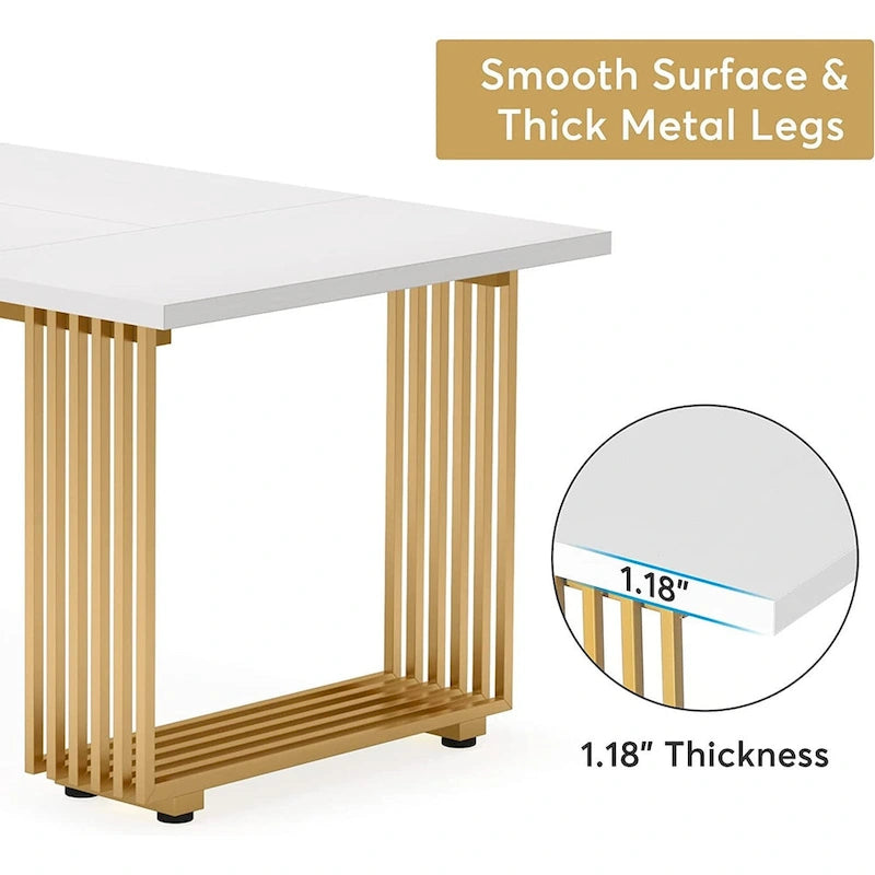 Modern Dining Table for 6-8 People, 70.8 Inches White Kitchen Table