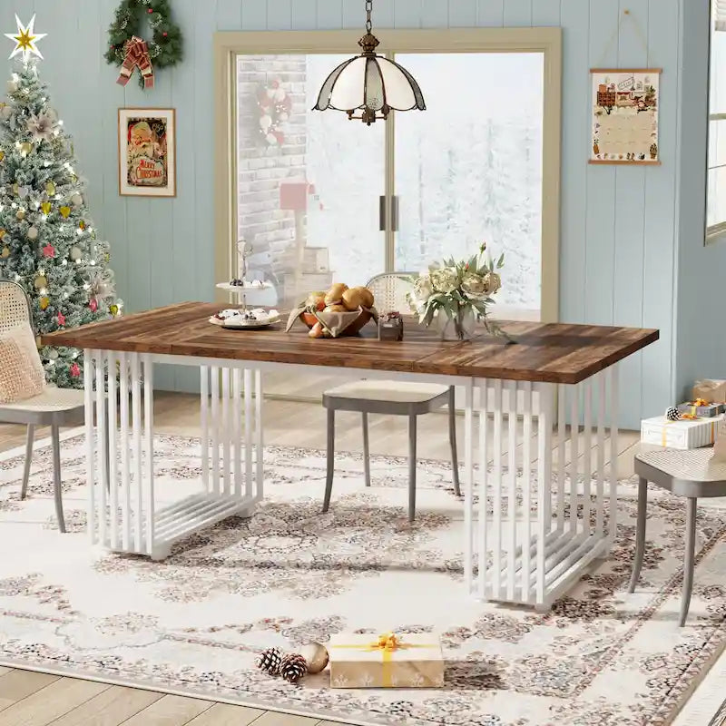 Modern Dining Table for 6-8 People, 70.8 Inches White Kitchen Table