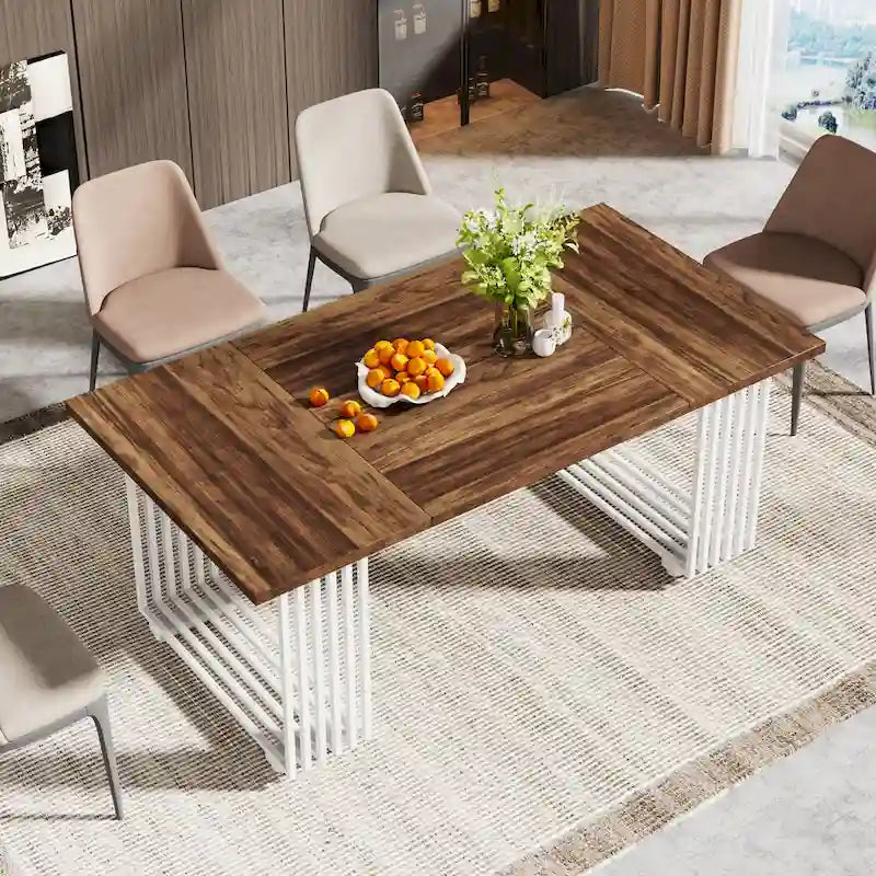 Modern Dining Table for 6-8 People, 70.8 Inches White Kitchen Table