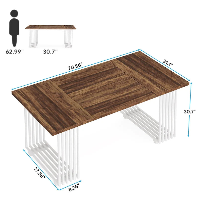 Modern Dining Table for 6-8 People, 70.8 Inches White Kitchen Table