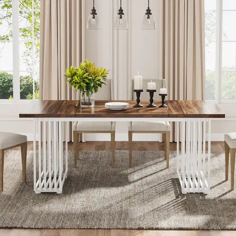 Modern Dining Table for 6-8 People, 70.8 Inches White Kitchen Table