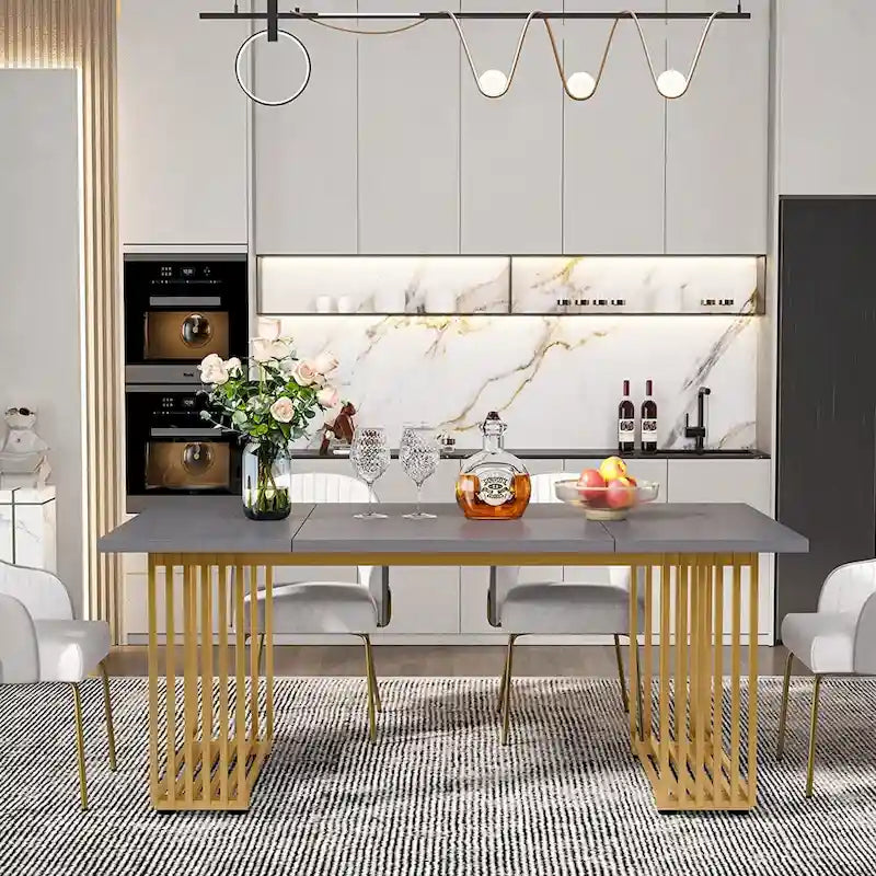 Modern Dining Table for 6-8 People, 70.8 Inches White Kitchen Table