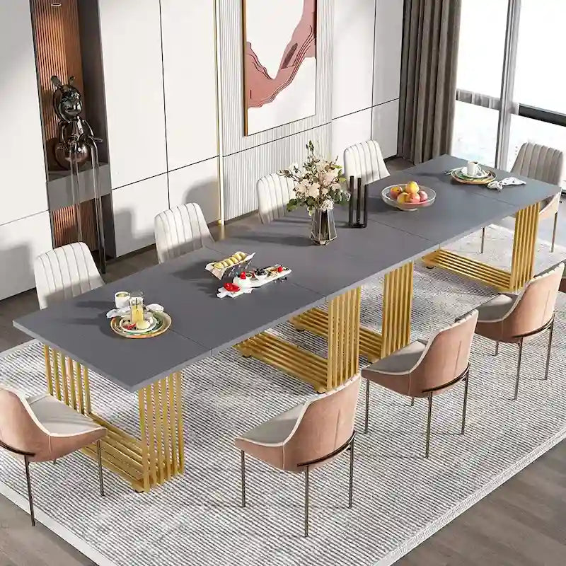 Modern Dining Table for 6-8 People, 70.8 Inches White Kitchen Table