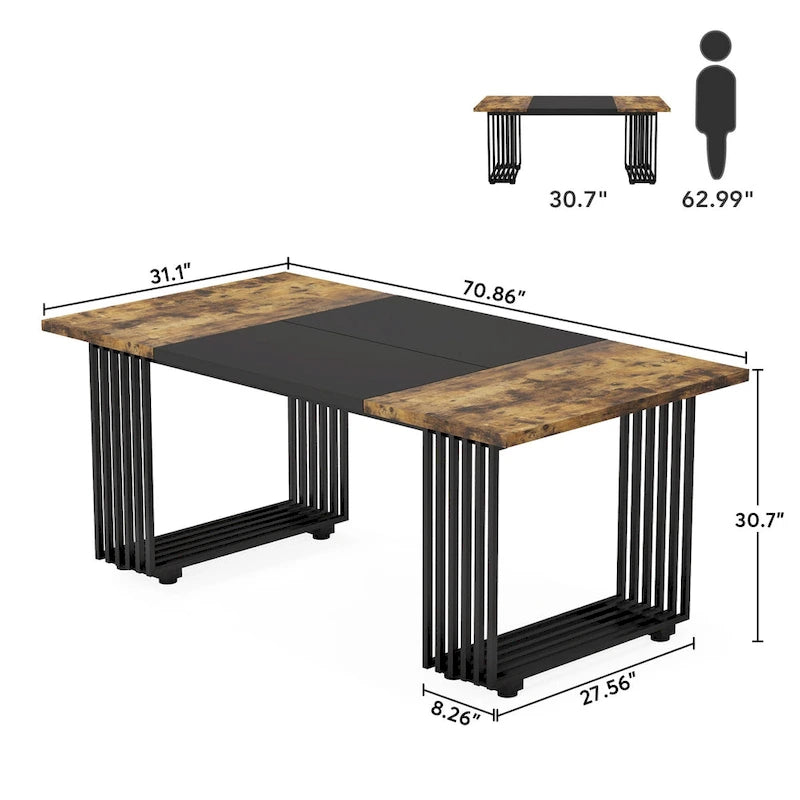 Modern Dining Table for 6-8 People, 70.8 Inches White Kitchen Table