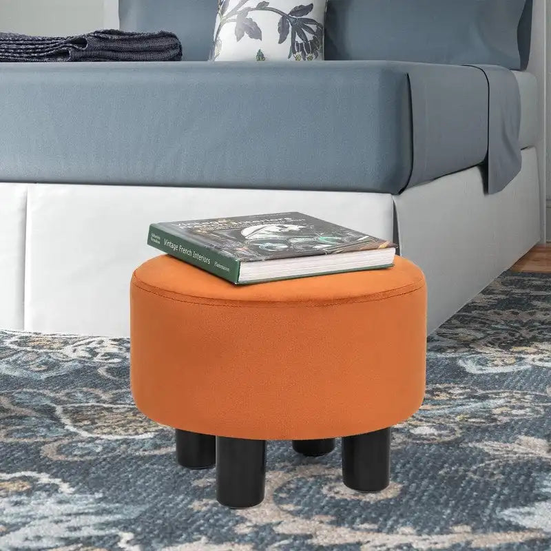 Adeco Round Ottoman Velvet Footrest Stool Modern Padded Seat Footstool