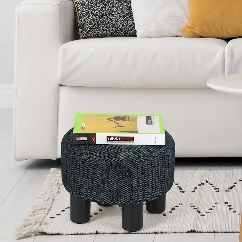 Adeco Round Ottoman Velvet Footrest Stool Modern Padded Seat Footstool
