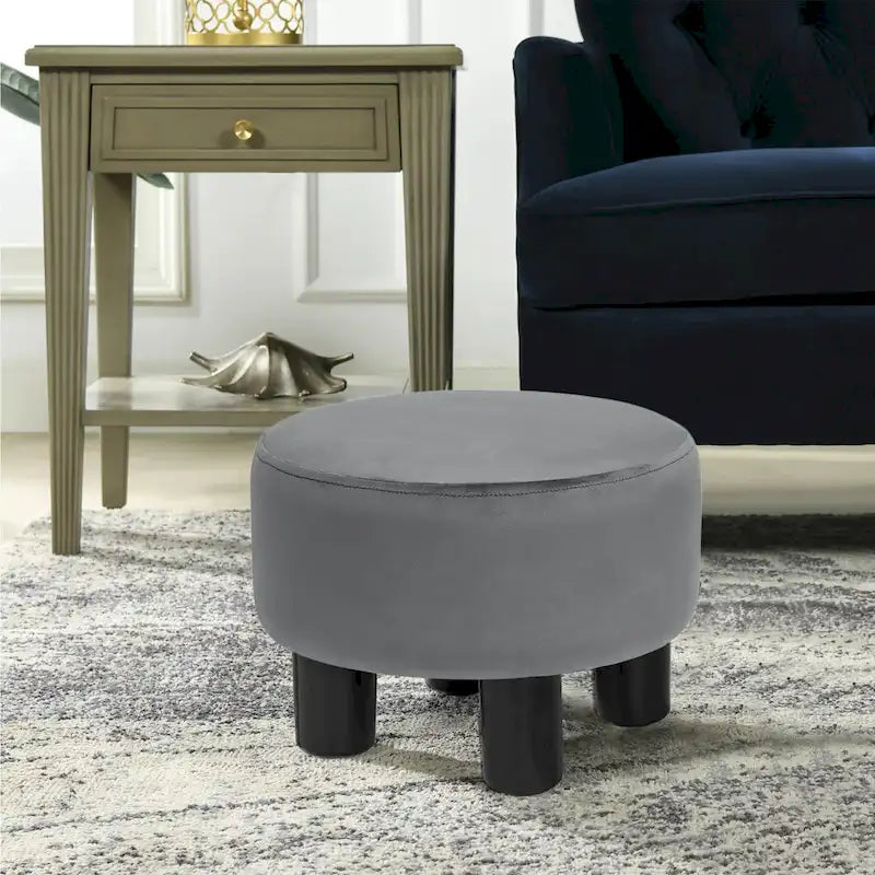 Adeco Round Ottoman Velvet Footrest Stool Modern Padded Seat Footstool