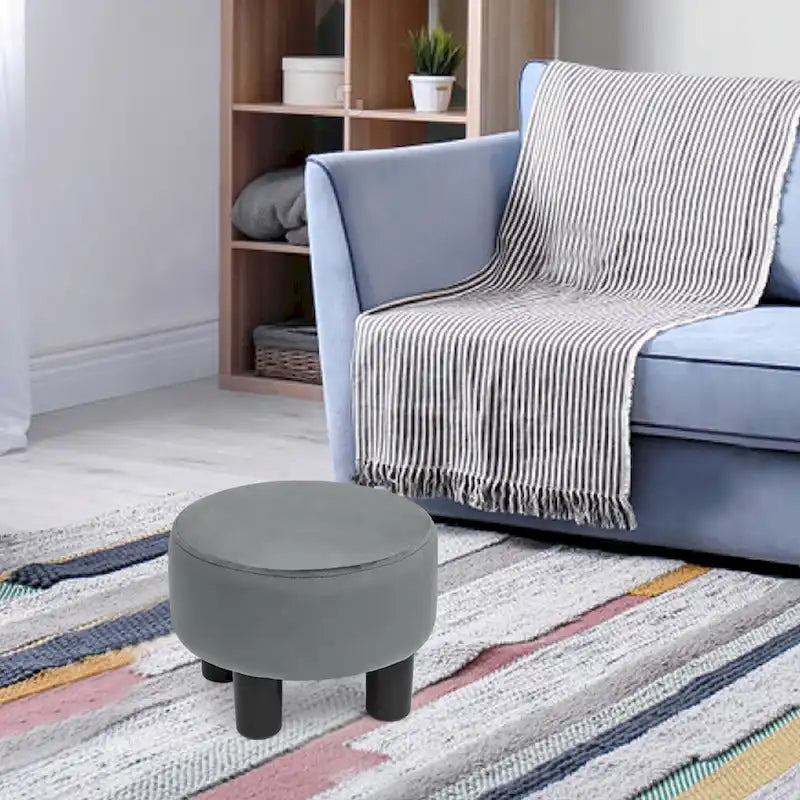 Adeco Round Ottoman Velvet Footrest Stool Modern Padded Seat Footstool