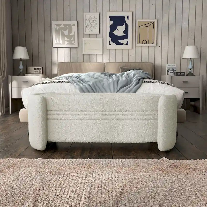 Contemporary Boucle Storage Bench for Bedroom Entryway