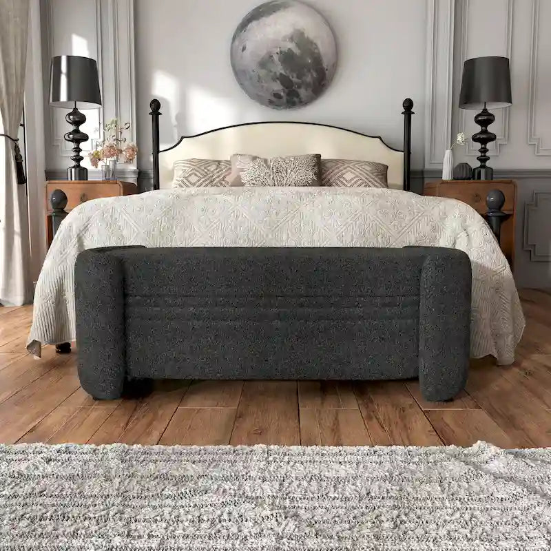 Contemporary Boucle Storage Bench for Bedroom Entryway