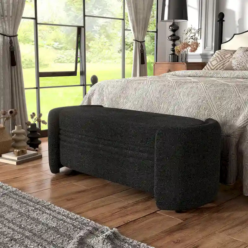 Contemporary Boucle Storage Bench for Bedroom Entryway