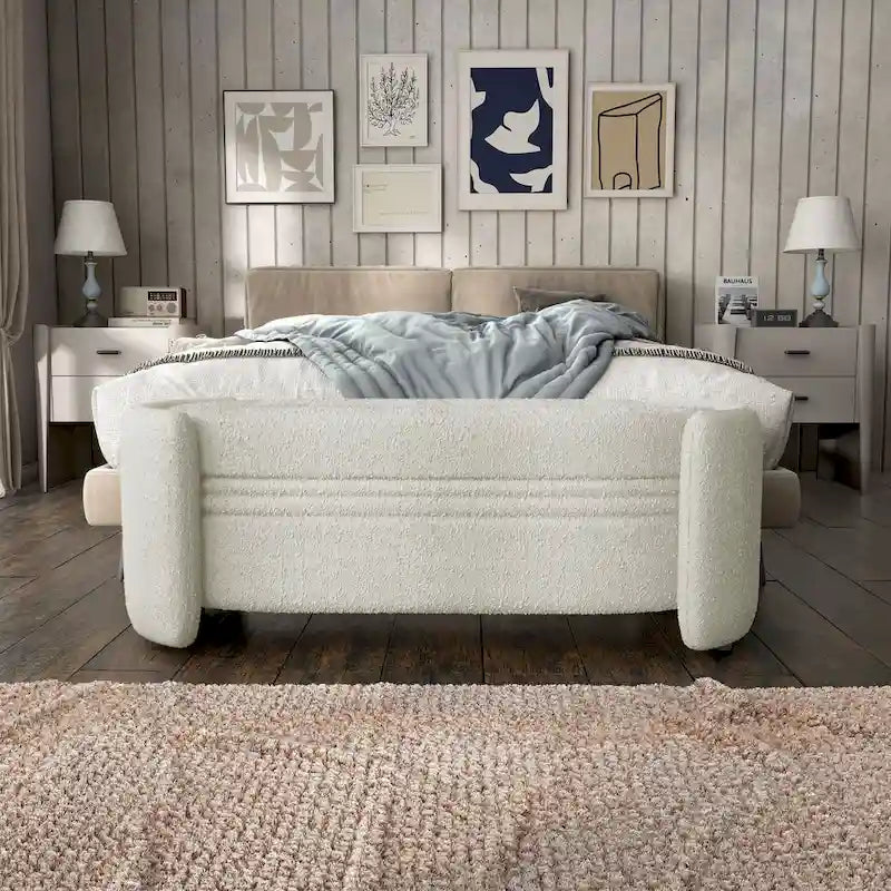 Contemporary Boucle Storage Bench for Bedroom Entryway