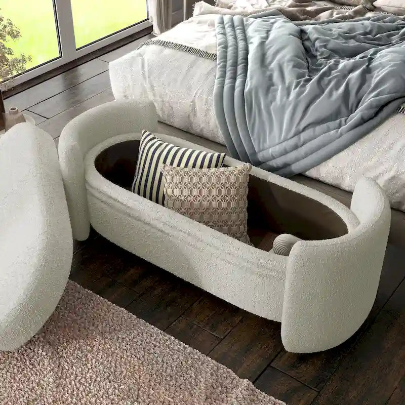Contemporary Boucle Storage Bench for Bedroom Entryway
