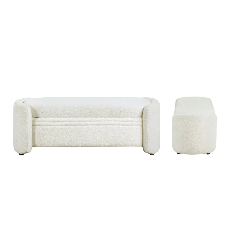 Contemporary Boucle Storage Bench for Bedroom Entryway