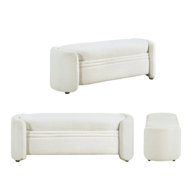 Contemporary Boucle Storage Bench for Bedroom Entryway