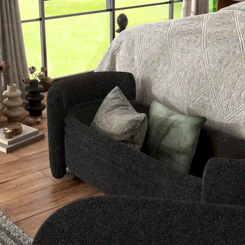Contemporary Boucle Storage Bench for Bedroom Entryway